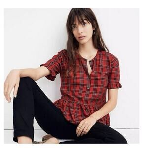 Madewell Red Plaid Ruffle Blouse size XXS
